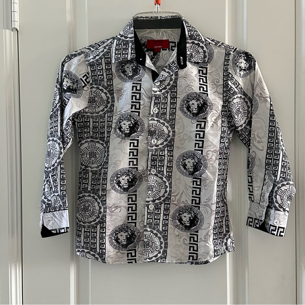 Patron City Red Label Boys Long Sleeve Button-Up Shirt Size 8 White & Black